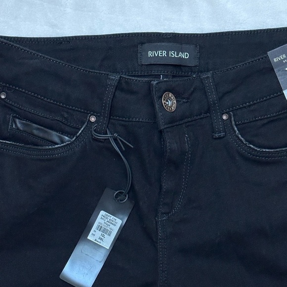 River Island Black Taylor Skinny Jeans/ Pants Faux Leather Trim NWT Size UK 10L - Picture 5 of 12